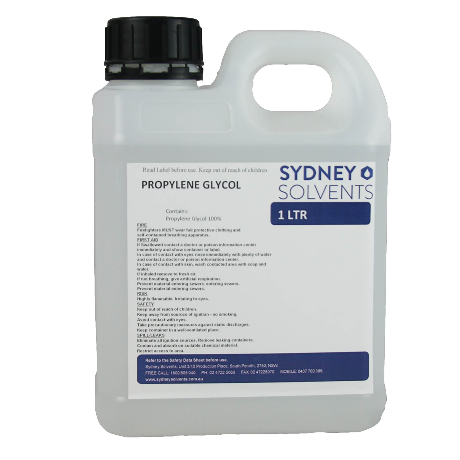 Propylene Glycol USP Pharmaceutical Grade 1 Litre Sydney Solvents